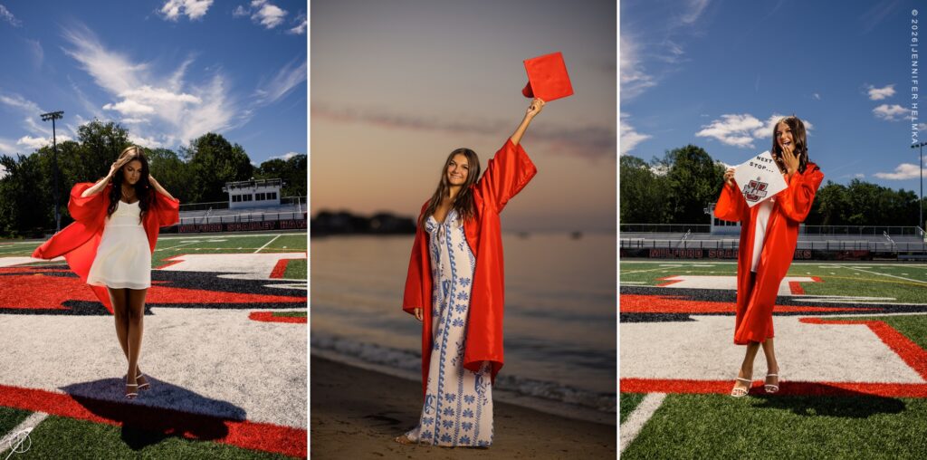 Editorial cap and gown senior portrait celebrating graduation during a senior photography session in Milford, Massachusetts with Jennifer Helmka, Photographer.